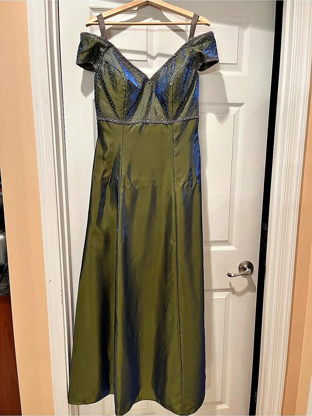 Fleur De Lis Embellished Maxi Dress in Green & Blue Size 14 Like New